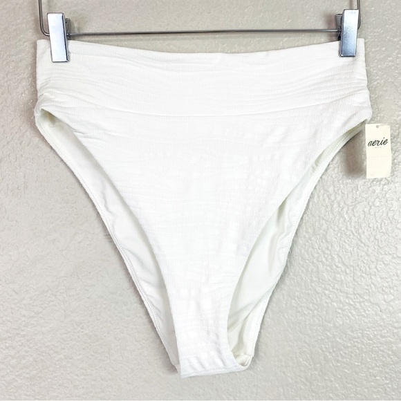 Aerie White Wavy Texture High Cut Cheeky Bikini Bottoms Size L - Picture 1 of 7